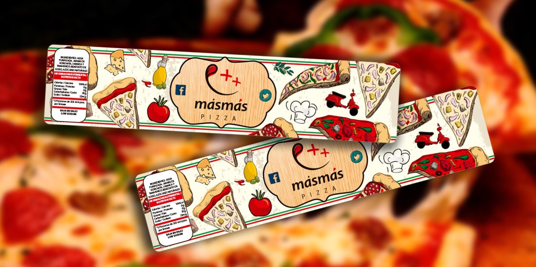 Etiqueta autoadherible Másmás Pizza